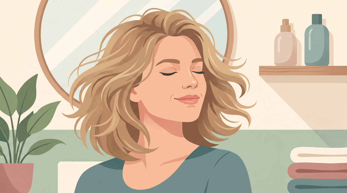 Illustration einer Frau mit feinem Haar und sichtbarem Volumen am Ansatz