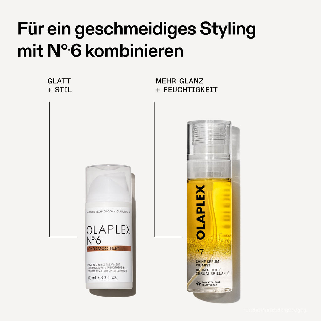 Olaplex No.7 Shine Serum Oil Mist – mit No.6 Bond Smoother kombinieren für glattes Styling und mehr Glanz (Herstellergrafik)