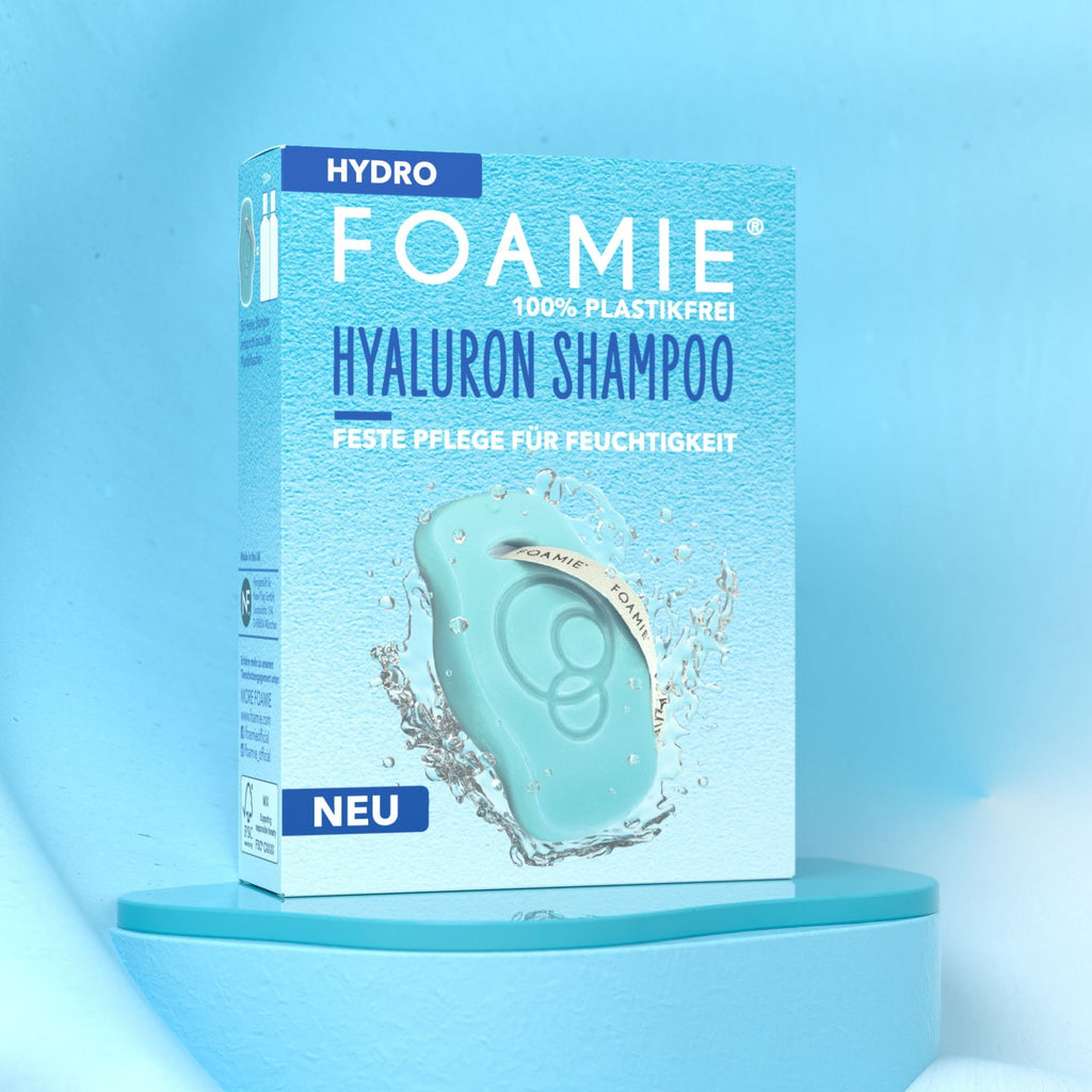 Foamie Festes Shampoo Hydro – Verpackung mit Shampoo-Stück, Vorderseite