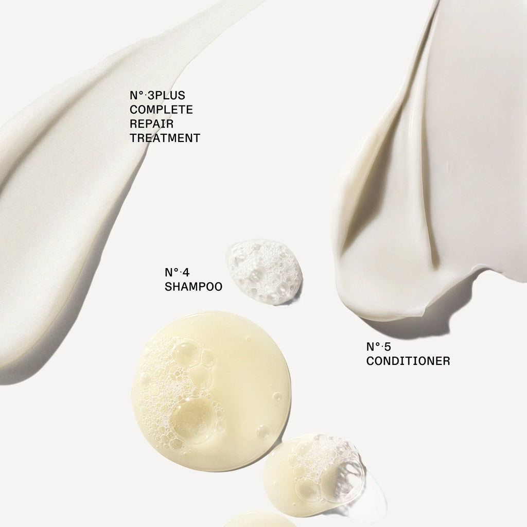 Textur von Olaplex No.3PLUS, No.4 Shampoo und No.5 Conditioner