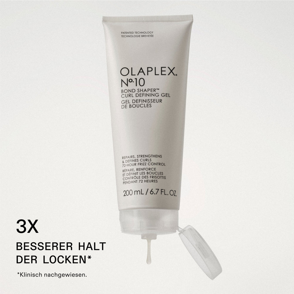 Olaplex No.10 Curl Defining Gel – Herstellergrafik: 3× besserer Halt der Locken, klinisch getestet