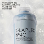 Olaplex No.4C Clarifying Shampoo – verbessert Farbbrillanz, Glanz und Weichheit (Herstellergrafik)
