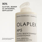 Olaplex No.5 Conditioner – Herstellergrafik: 90 % glatter und leichter zu entwirren im System mit No.3 und No.4