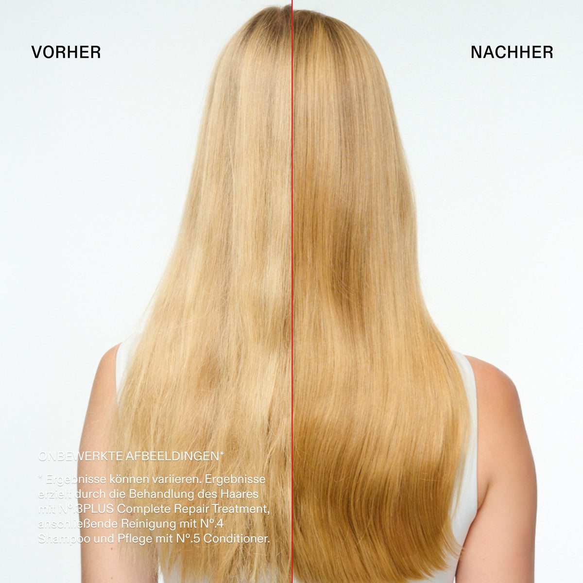 Olaplex Total Hair Repair Vorher-Nachher an langem blondem Haar
