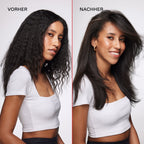 Olaplex Volumizing Blow Dry Mist – Vorher-Nachher-Bild, lockiges Haar mit mehr Fülle (Herstellerfoto)
