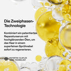 Olaplex No.7 Shine Serum Oil Mist – die Zweiphasen-Technologie: Reparaturserum plus hochglänzende Öle (Herstellergrafik)