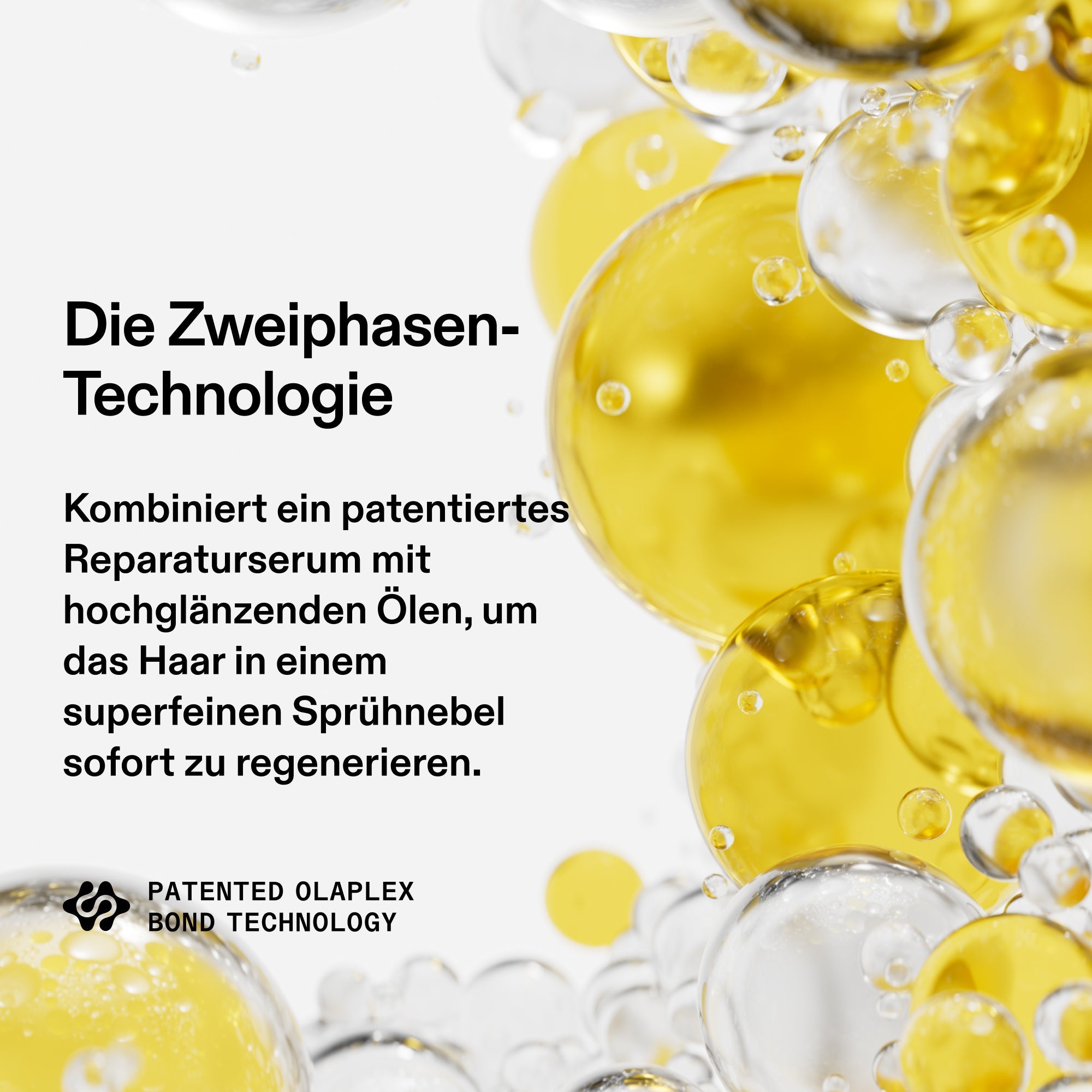 Olaplex No.7 Shine Serum Oil Mist – die Zweiphasen-Technologie: Reparaturserum plus hochglänzende Öle (Herstellergrafik)