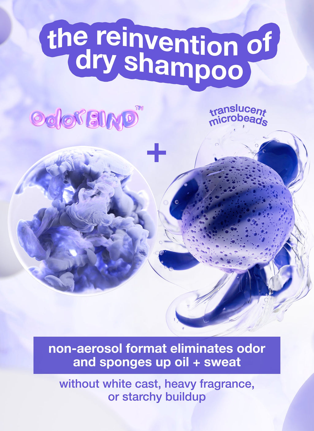 Durchscheinende Mikrokügelchen und odorBIND-Biotechnologie im K18 AirWash Trockenshampoo