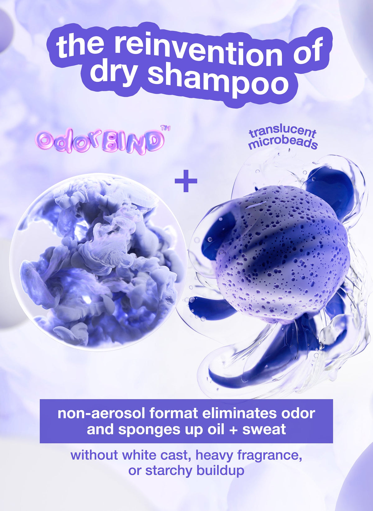 Durchscheinende Mikrokügelchen und odorBIND-Biotechnologie im K18 AirWash Trockenshampoo
