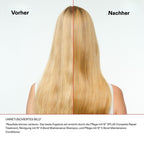 Olaplex No.3PLUS – Vorher-Nachher-Bild, blondiertes Haar, unretuschiert (Herstellerfoto)
