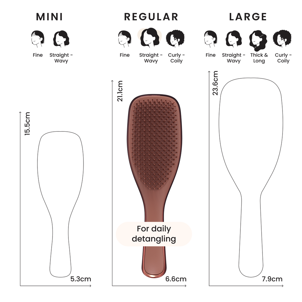 Größenvergleich der Tangle Teezer Bürsten in Zentimetern