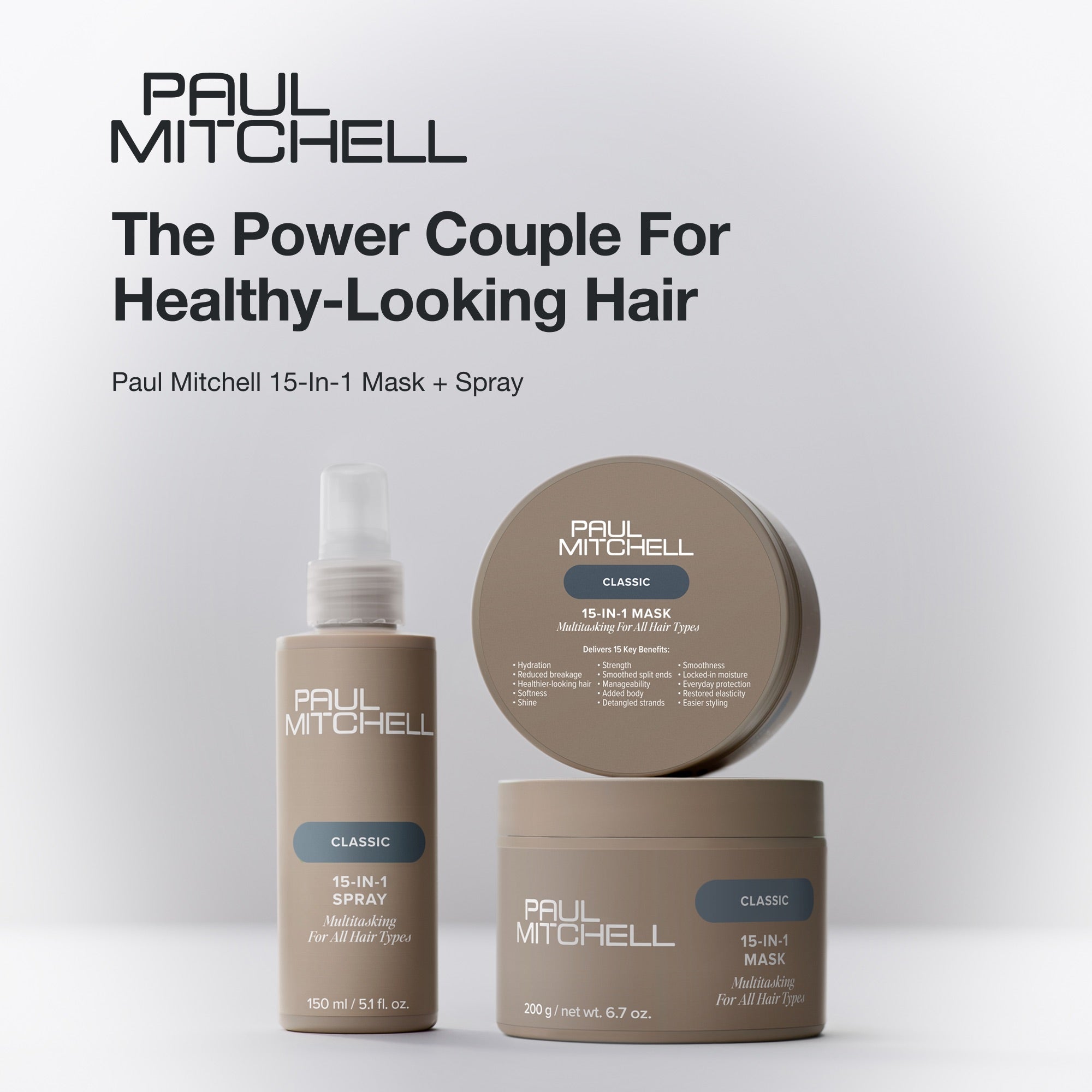 Paul Mitchell 15-in-1 Mask und 15-in-1 Spray nebeneinander