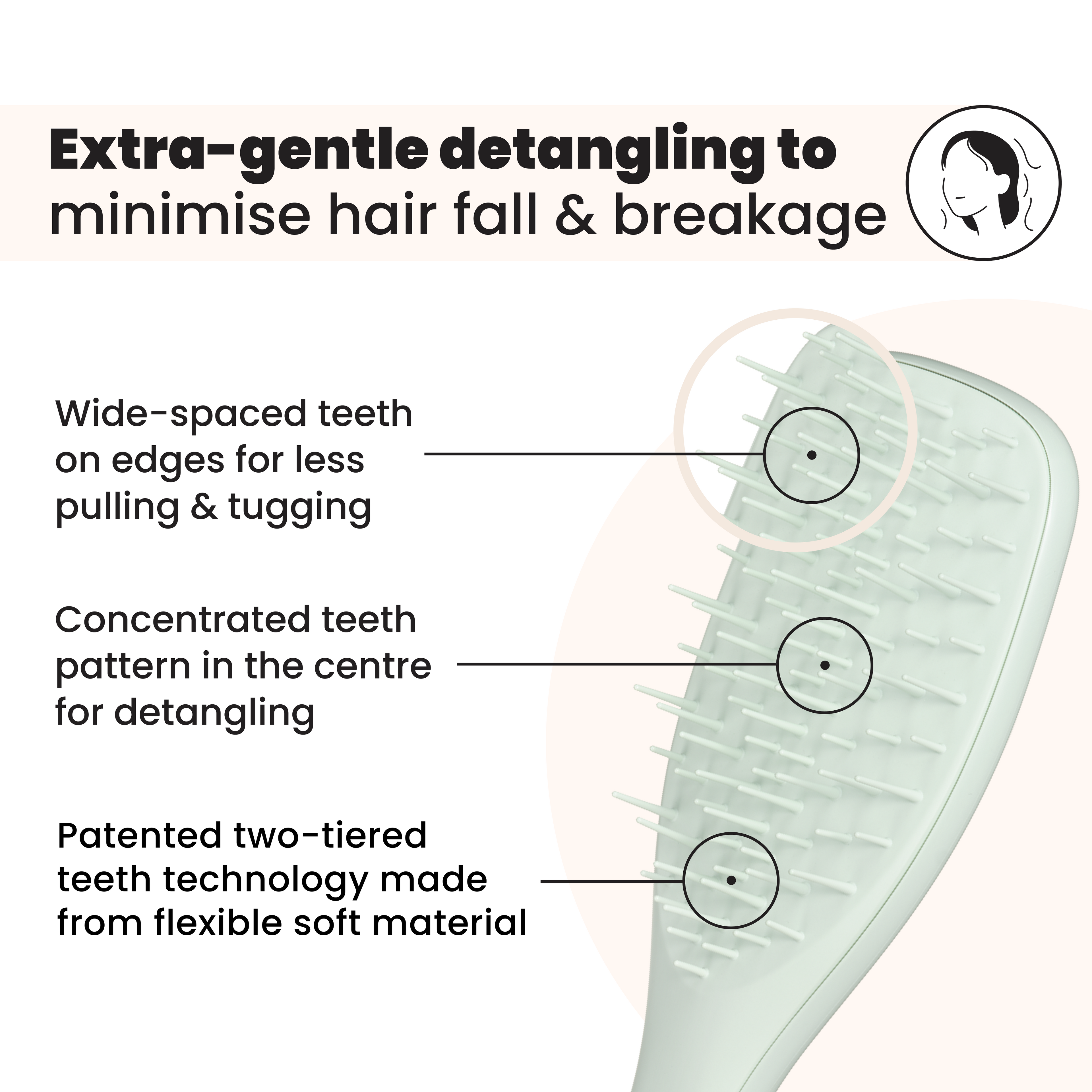 Tangle Teezer Extra Gentle Borstenanordnung mit weiter stehenden Außenborsten
