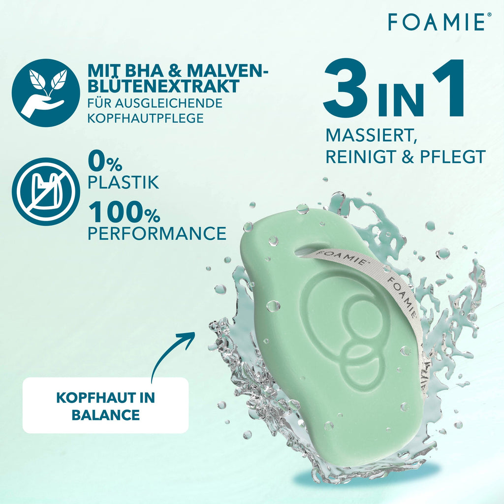 Foamie Festes Shampoo Scalp – 3 in 1: massiert, reinigt und pflegt, 100 Prozent plastikfrei