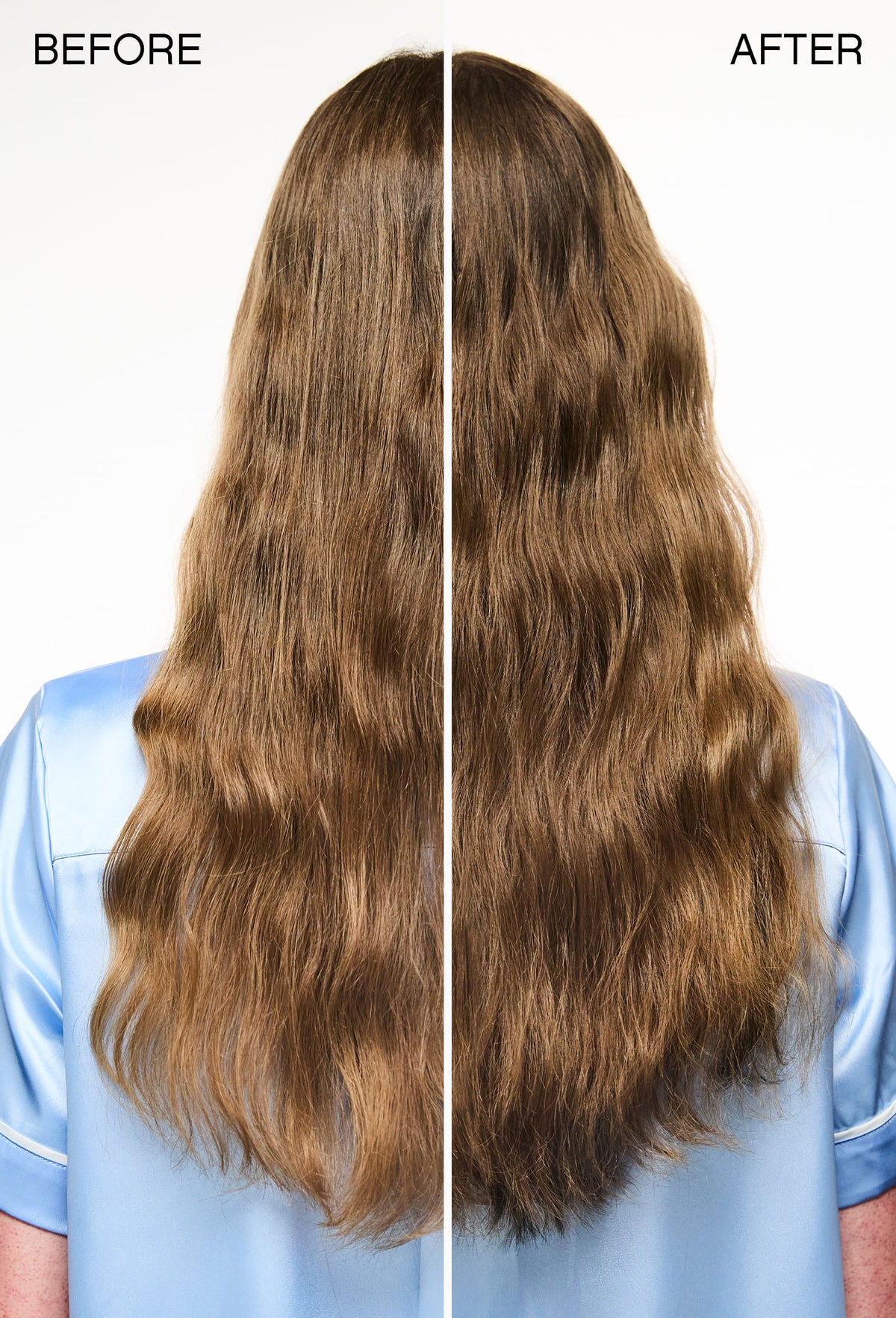 Welliges blondes Haar vor und nach der Anwendung von Kevin Murphy Night Shift