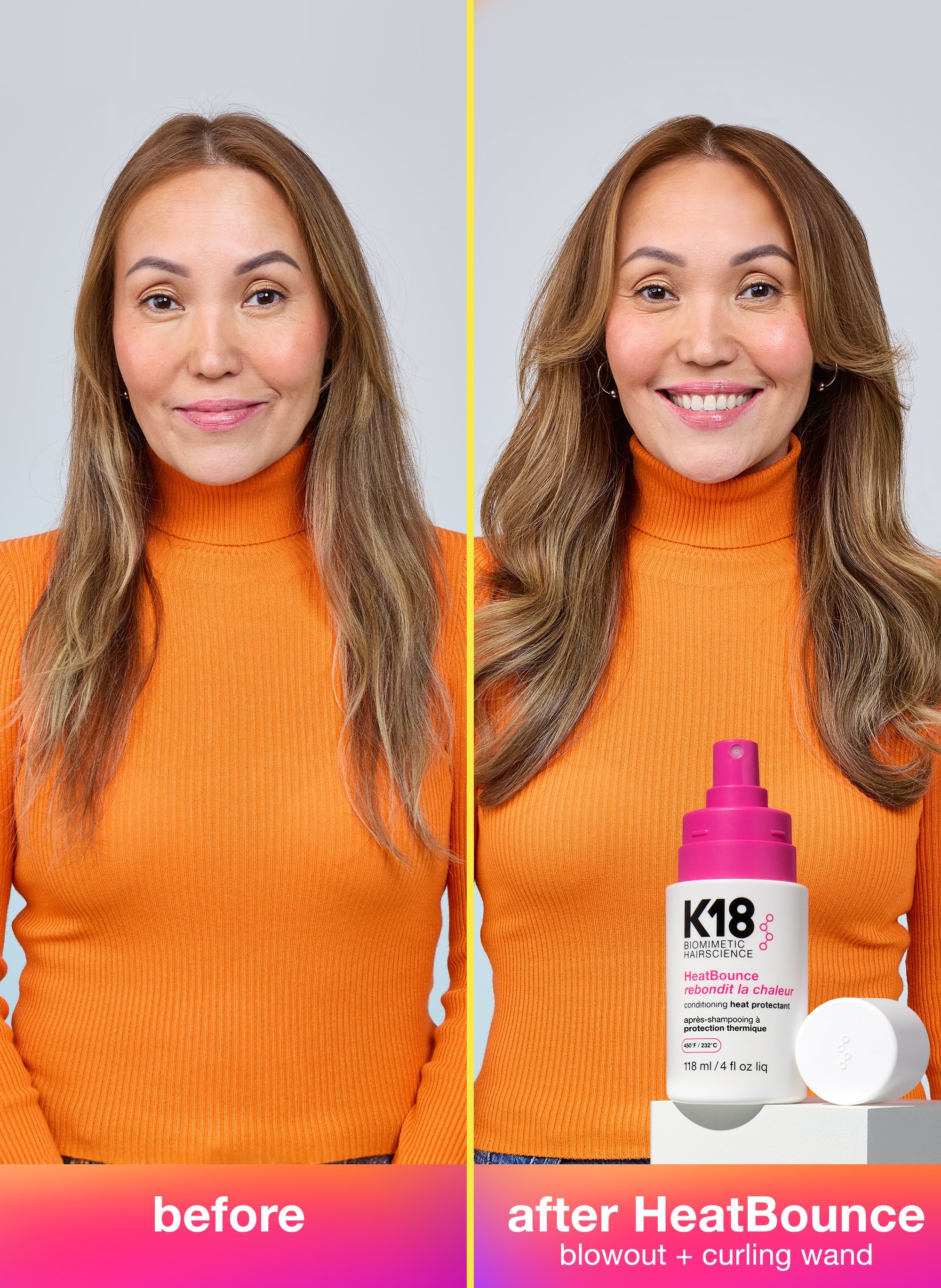 Vorher-Nachher mit K18 HeatBounce