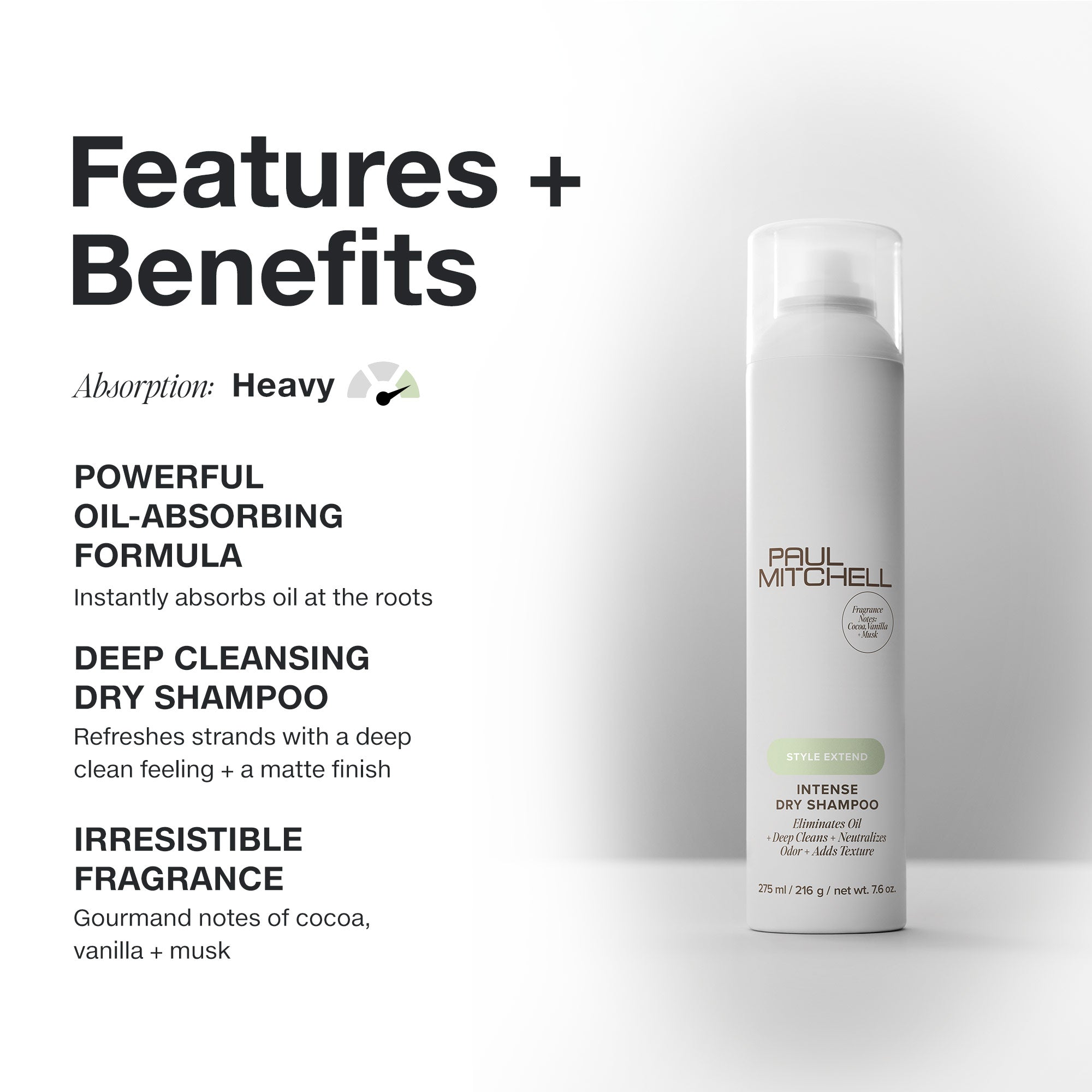 Paul Mitchell Intense Dry Shampoo – Vorteile: starke Ölabsorption, tiefenreines Gefühl, mattes Finish, Duft nach Kakao, Vanille und Moschus