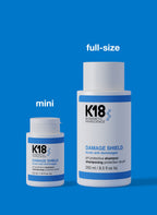K18 Damage Shield Shampoo Größenvergleich Mini und 250 ml