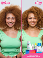 Vorher-Nachher: rotes lockiges Haar mit K18 Hair Oil