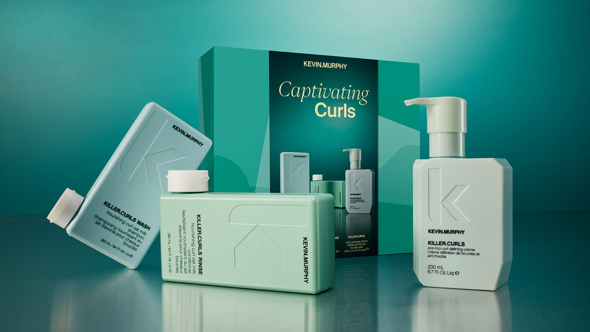 Geschenkbox Kevin Murphy Captivating Curls mit den drei Produkten im Querformat