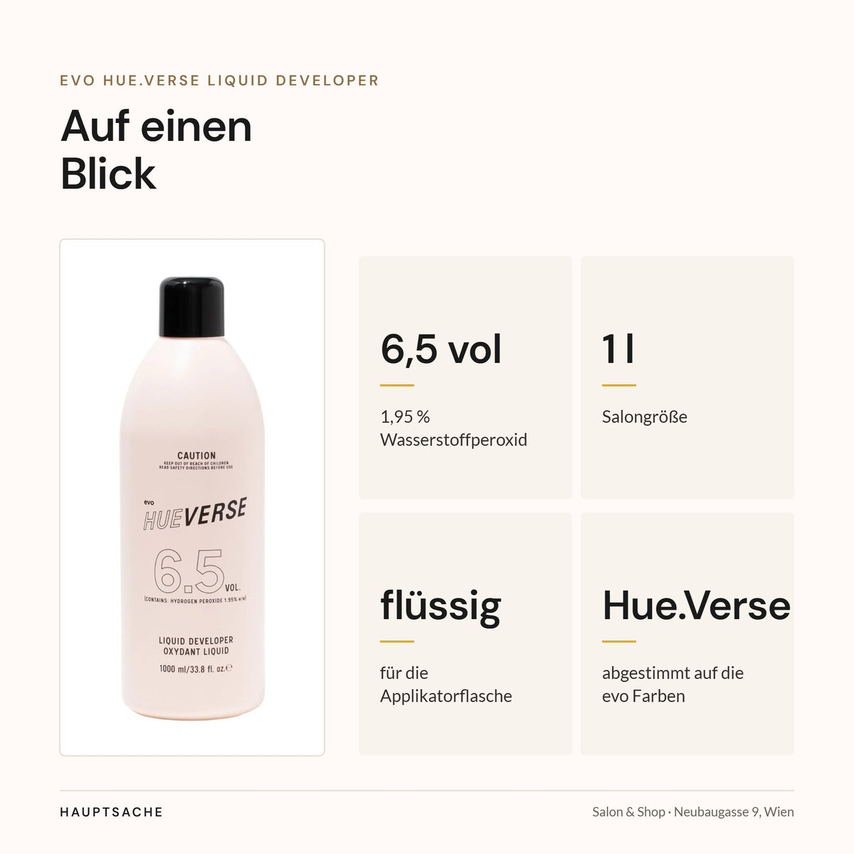 evo Hue.Verse Liquid Developer auf einen Blick – 6,5 vol, 1,95 %, 1 l, flüssig