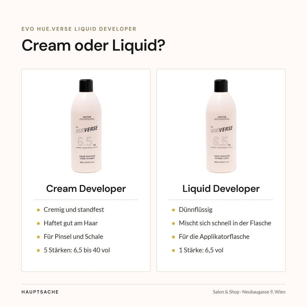 evo Hue.Verse Liquid Developer oder Cream Developer – Unterschiede im Vergleich