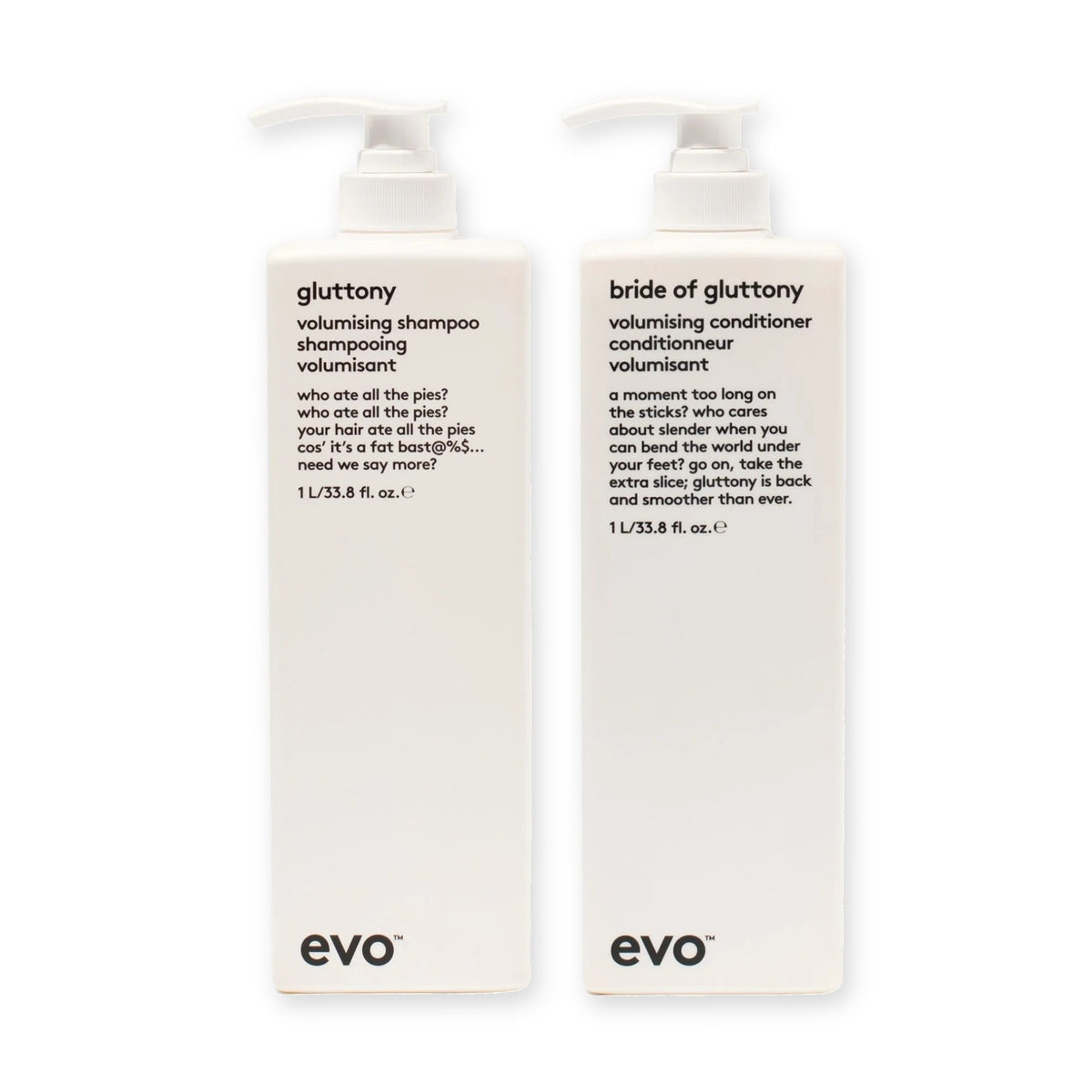 evo Set mit Gluttony Volumising Shampoo 1000 ml und Bride of Gluttony Volumising Conditioner 1000 ml