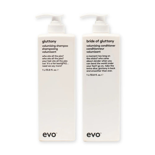evo Set mit Gluttony Volumising Shampoo 1000 ml und Bride of Gluttony Volumising Conditioner 1000 ml