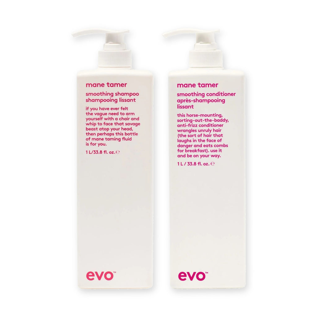evo Set mit Mane Tamer Smoothing Shampoo 1000 ml und Mane Tamer Smoothing Conditioner 1000 ml