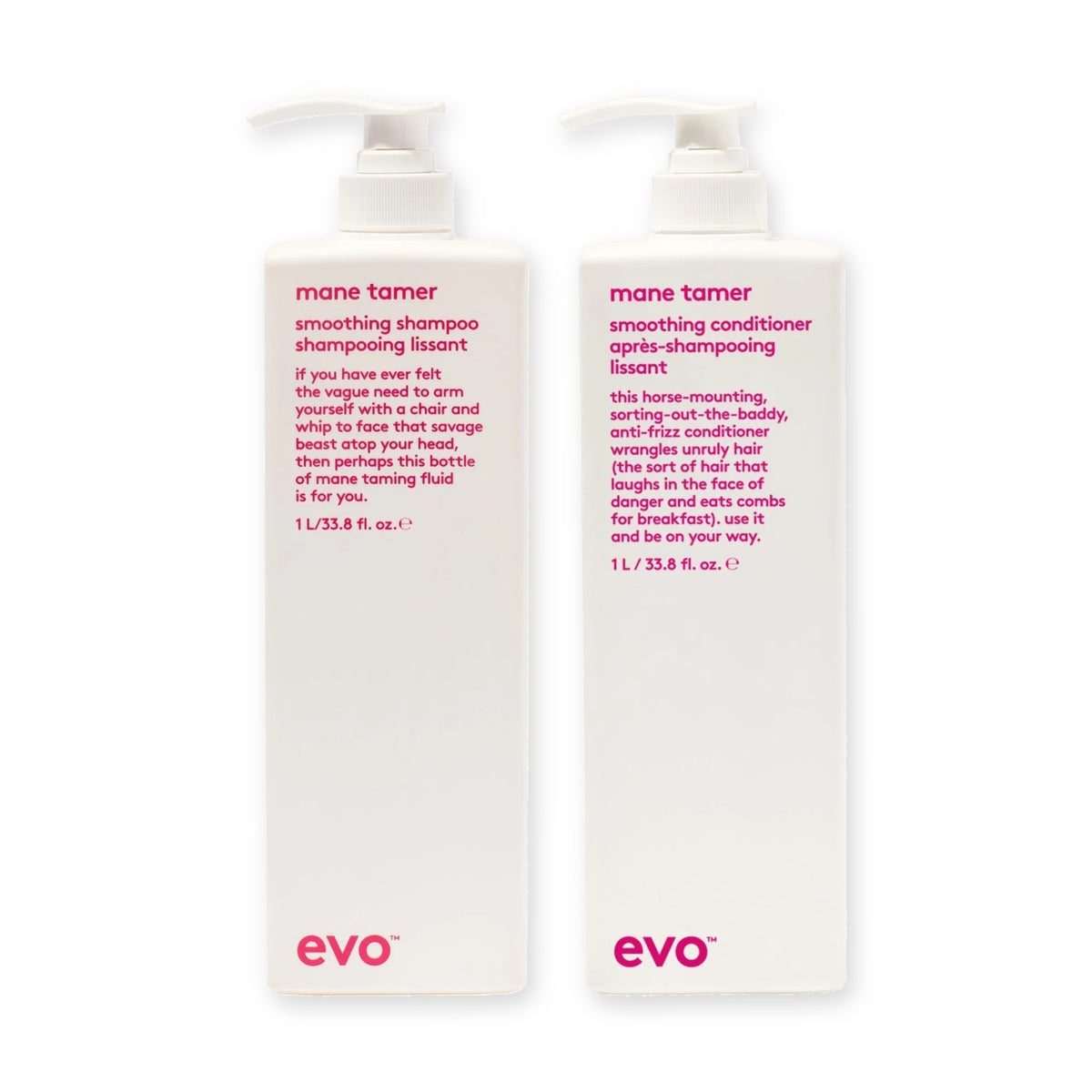 evo Set mit Mane Tamer Smoothing Shampoo 1000 ml und Mane Tamer Smoothing Conditioner 1000 ml