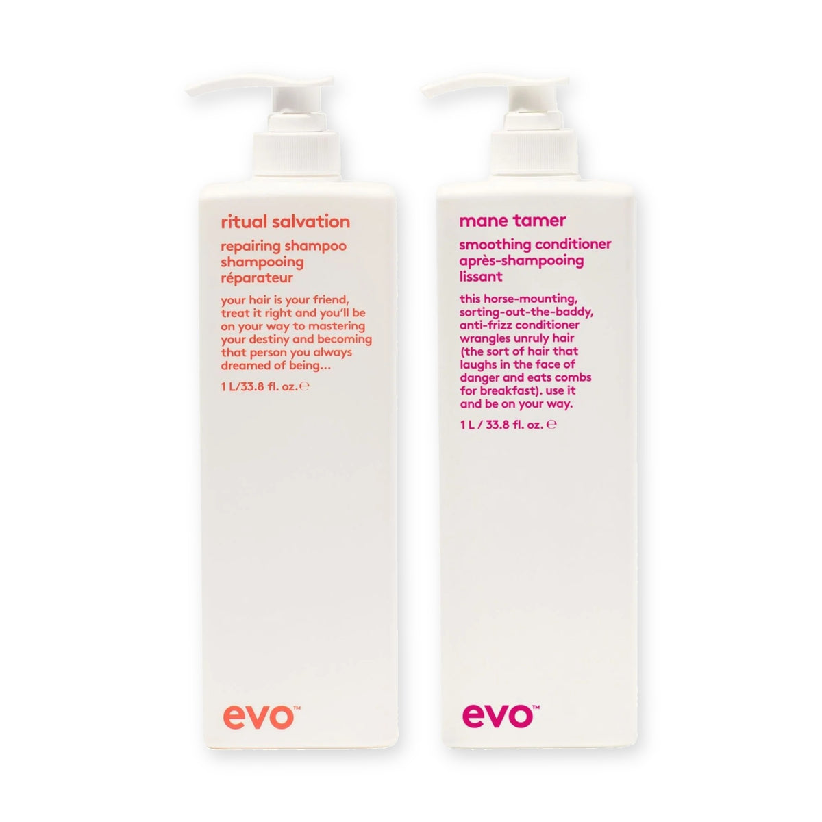 evo Set mit Ritual Salvation Repairing Shampoo 1000 ml und Mane Tamer Smoothing Conditioner 1000 ml