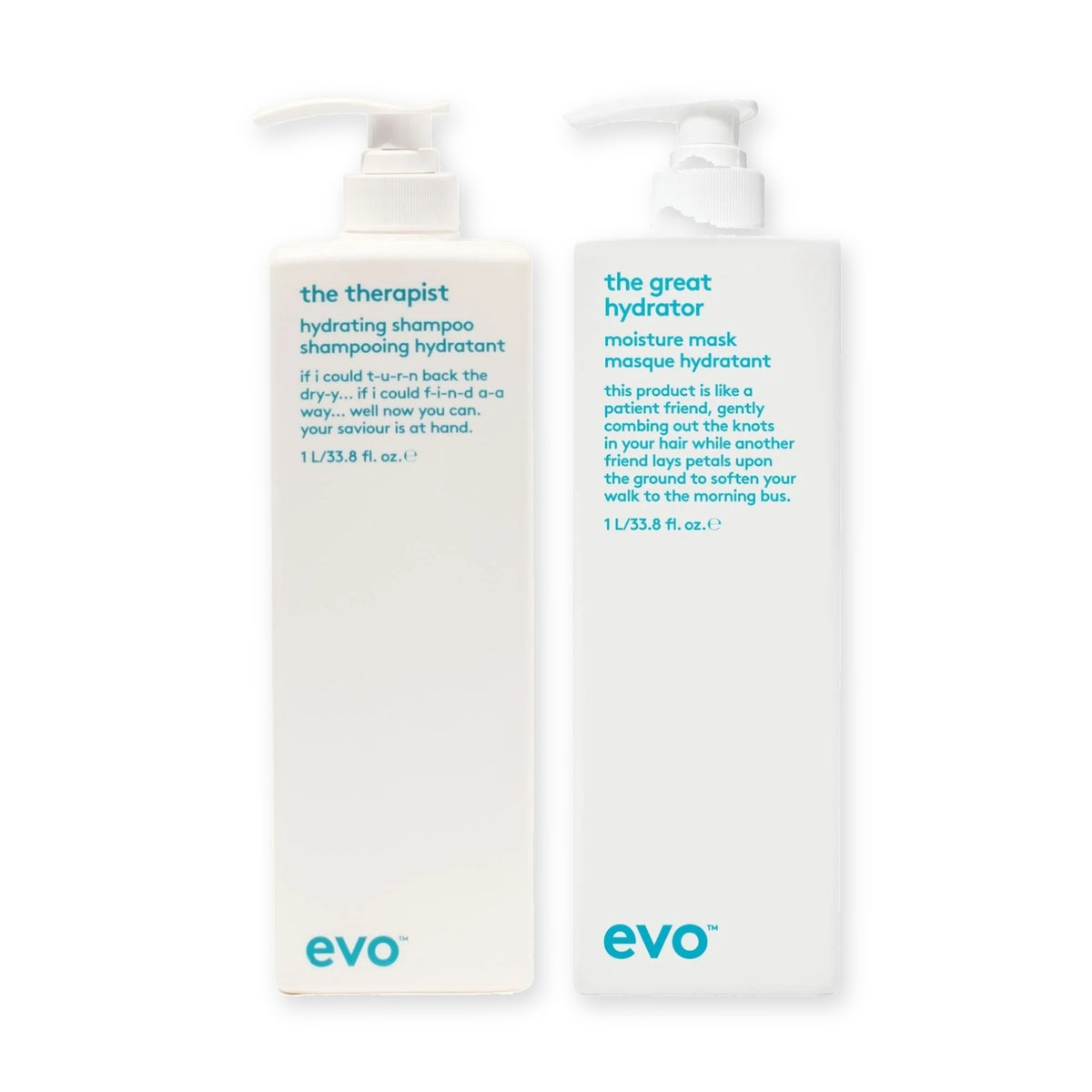 evo Set mit The Therapist Hydrating Shampoo 1000 ml und The Great Hydrator Moisture Mask 1000 ml