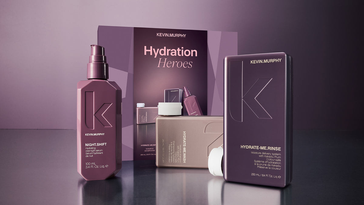 Geschenkbox Kevin Murphy Hydration Heroes mit den drei Produkten im Querformat