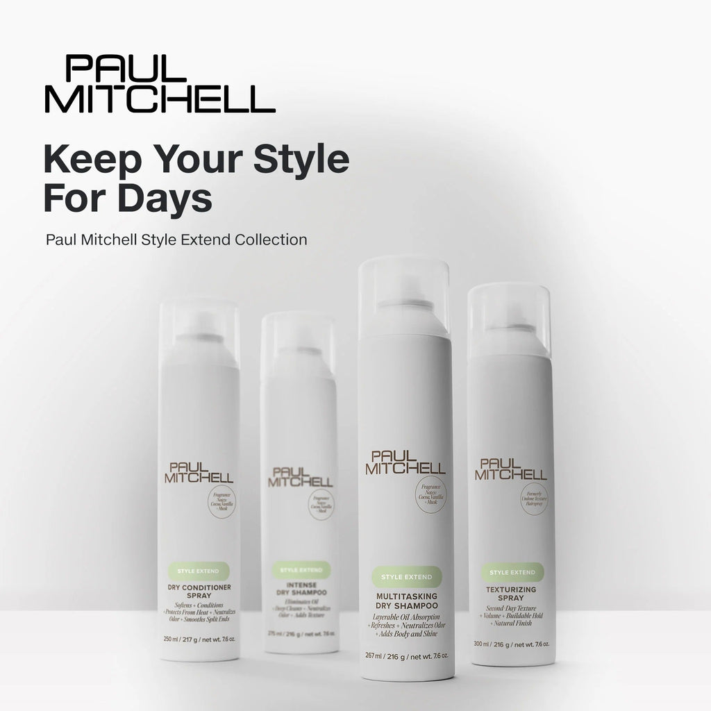 Paul Mitchell Style Extend Linie – Texturizing Spray, Multitasking Dry Shampoo, Intense Dry Shampoo und Dry Conditioner Spray