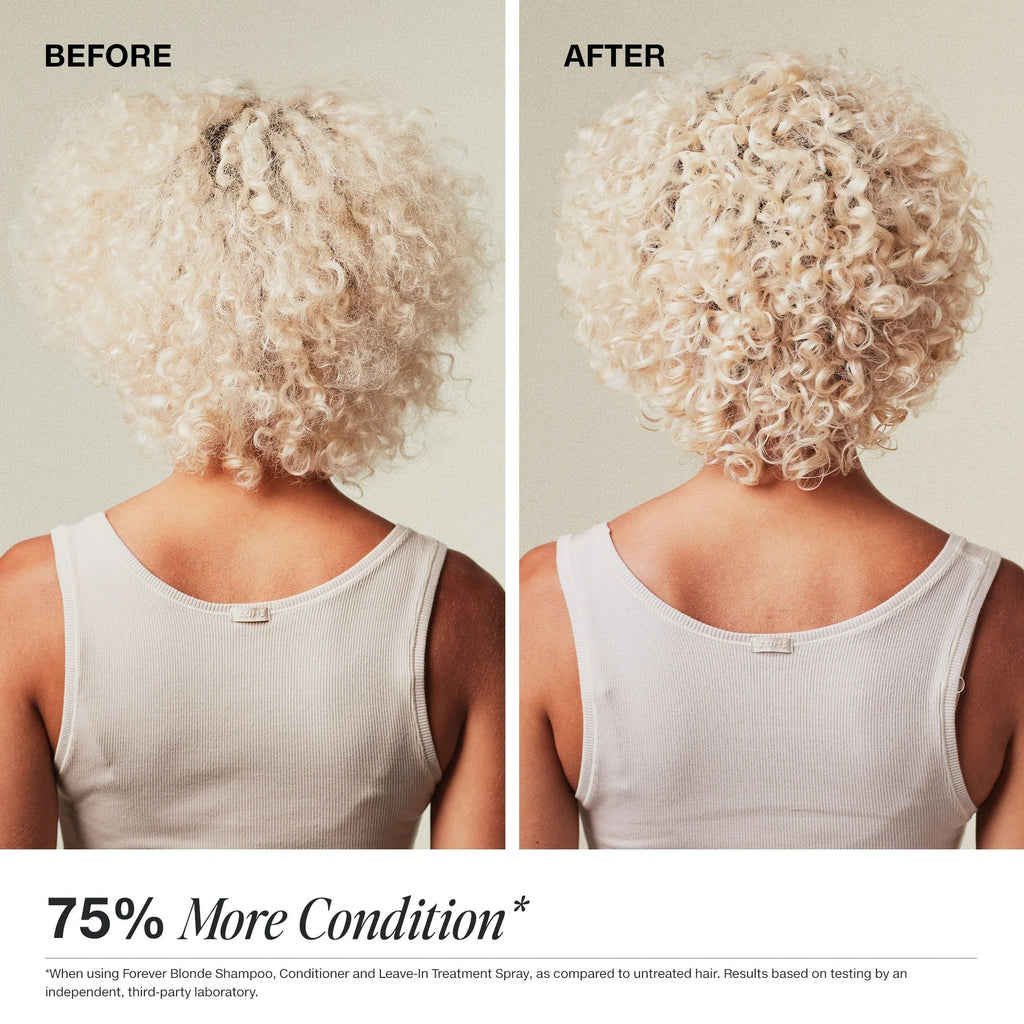 Blondes Haar vor und nach der Anwendung der Paul Mitchell Forever Blonde Pflege