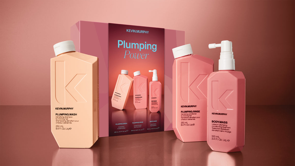 Geschenkbox Kevin Murphy Plumping Power mit den drei Produkten im Querformat